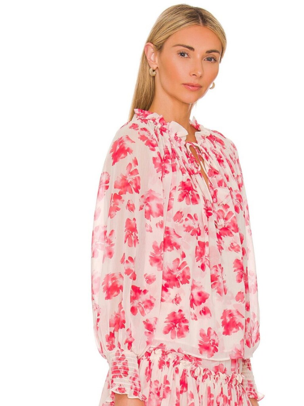 MISA Los Angeles Clio Top Watermelon Blossom Floral Blouse Small Romantic Chic